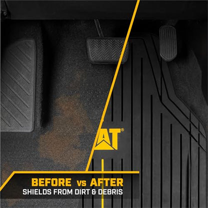 CAT® VulcanCore Heavy-Duty 4 Piece Floor Mats for Cars, Trucks & SUVs, Trim-to-Fit All-Weather Rubber Car Mats Full Set, Waterproof Interior Accessories, Car Rug Protection & Automotive Floor Liners
