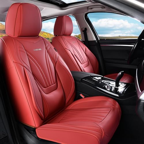 Coverado Car Seat Covers Front Seats, 2 Piece Car Seat Protector with Lumbar Support & Removable Headrest, Breathable Leather Seat Cushion Universal Fit for Truck Automotive Vehicles Red - color: Lumbar-Red, size: Front