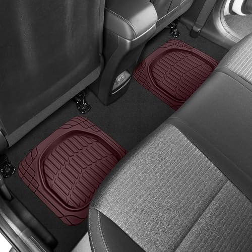 Motor Trend FlexTough Tortoise - Heavy Duty Rubber Floor Mats for Car SUV Van & Truck - All Weather Protection - Deep Dish (Burgundy)