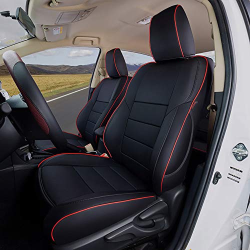 EKR Rav4 Seat Covers Custom Fit for Toyota Rav4 LE(NOT for Hybrid) 2013 2014 2015 2016 2017 2018,Leather Car Seat Cover for Trucks SUV Full Set,Faux Leather(Black with Red Trim) - color: Black with Red Trim, size: 2013-2018 RAV4 LE(Not for Hybrid)