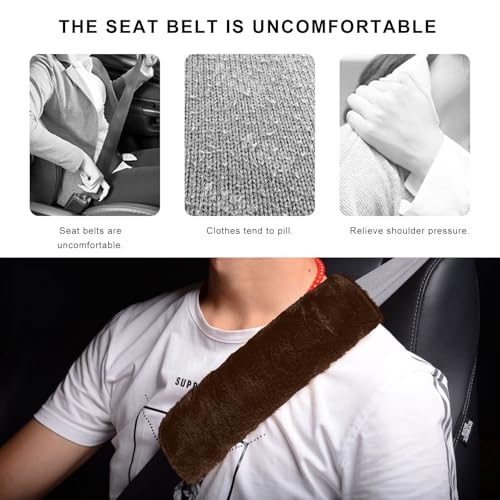 Sun Walker 2PCS Seat Belt Shoulder Pads, Fluffy Soft Plush Auto Seat Belt Pads for Protecting Your Neck & Shoulder, Comfortable Seatbelt Cover Warm Protective Cushion for Most Cars (Coffee) - color: Coffee