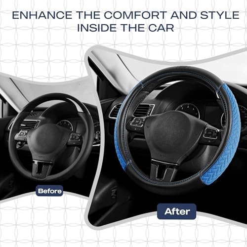 Skechers Steering Wheel Cover,Max Cushioning Leather Steering Wheel Cover Universal Fit 14" 1/2-15" Car Wheel Protector for Men Women Fit Suvs,Vans,Sedans,Car,Trucks,Blue - color: BLue