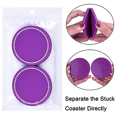 Bling Car Coasters, Wisdompro 4 Pack PVC Car Cup Holder Insert Coaster - Anti Slip Universal Vehicle Interior Accessories Crystal Glitter Cup Mats for Women and Men (2.75" Diameter, Purple) - color: Purple