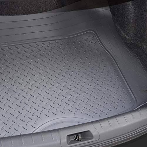 BDK Cat® CAMT-9014 (4-Piece) Large Deep Dish Rubber Car Floor Mats with Trunk Cargo Liner, Universal Trim to Fit Front & Rear Combo Set for Car Sedan SUV Van, Heavy Duty All Weather - color: Gray
