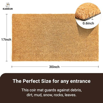 Coco Coir Door Mat with Heavy Duty Backing, Welcome Doormat (17" x 30"), Doormat Entrance (Plain - 1Pack)