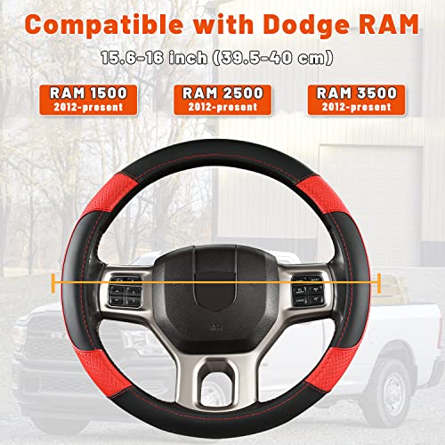 GIANT PANDA Car Steering Wheel Cover for Dodge Ram 1500 2500 3500 15.5-16 inches - Black+Red - color: C-Black+Red