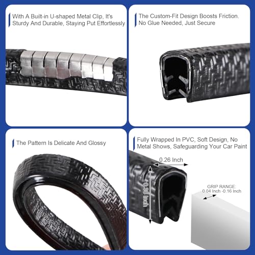 Car Door Edge Guards Strip - Upgraded, Easy Install, Tightly, Fade-Resistant, Universal Fit Most of Cars, Black Automotive Door Protector, Rubber Edge Trim Molding, 16.5Ft
