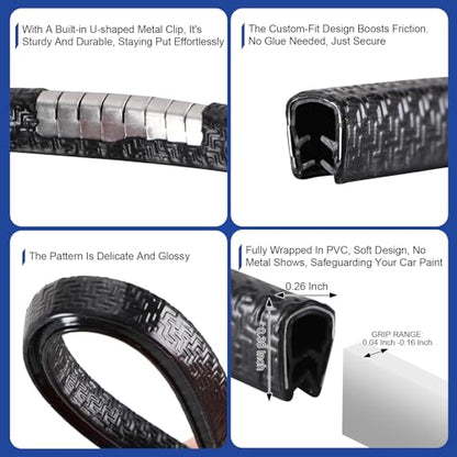 Car Door Edge Guards Strip - Upgraded, Easy Install, Tightly, Fade-Resistant, Universal Fit Most of Cars, Black Automotive Door Protector, Rubber Edge Trim Molding, 16.5Ft
