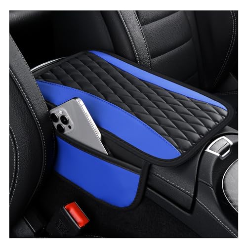 IHOTDER Patchwork Leather Center Console Covers for Cars,Upgraded Arm Rest Cover for Car with Side Storage Pocket for Car Seat Organizer,Middle Console Cover Stylish Car Decoration (Blue) - color: Blue