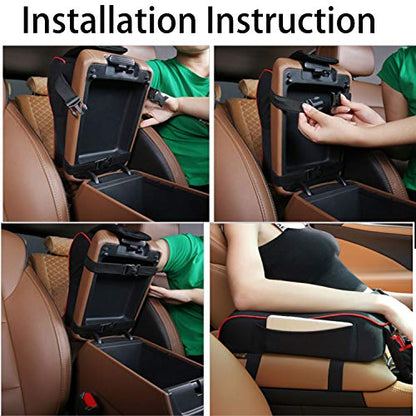 Car Armrest Cushion,EGBANG Auto Center Console Armrest Pillow, Memory Foam Auto Armrest Console with Phone Holder Storage Pockets Universal Fit for Most Car (Black)