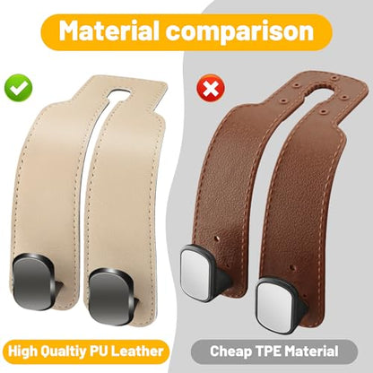 Amelity Universal Car Headrest Hooks, Women’s Car Interior Accessories for Purses Handbags Grocery & Backpacks, Beige 2 Pack - color: Beige