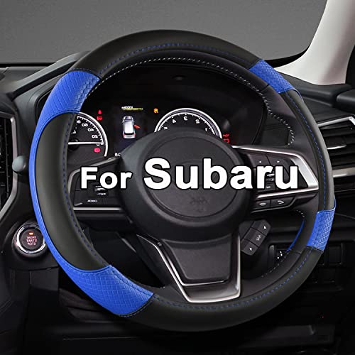 GIANT PANDA Customized Auto Steering Wheel Cover for Subaru Forester, Car Steering Wheel Cover for Subaru Outback and Crosstrek - Black+Blue - color: Black+Blue