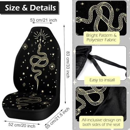 15 Pcs Boho Celestial Snake Seat Covers Full Set Thick Car Front and Back Steering Wheel Cover Seatbelt Strap Armrest Pads Cup Mat Wrist Strap Key Chains for Auto Truck - style: Snake