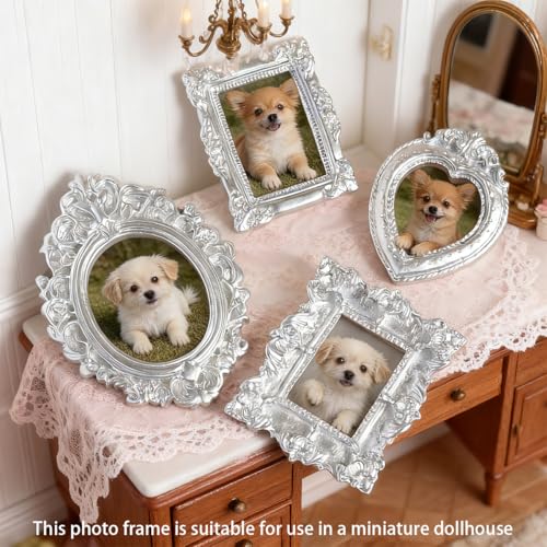Miniature Dollhouse Accessories 4 Pcs Dollhouse Picture Frames Doll House Furniture for Handmade Lovers and 1:12 Scale Dollhouse Enthusiasts (Silver) - color: Silver Frames