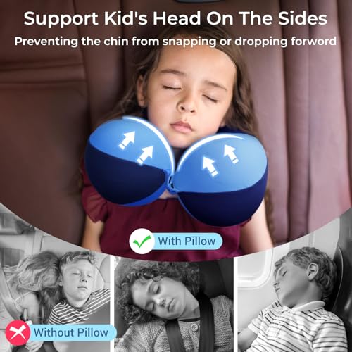 COOLBEBE Kids Travel Neck Pillow, 2PCS Softly Headrest Travel Pillow for Car & Airplane, Traveling Gifts for Toddler & Children (Black & Blue) - color: Black & Blue