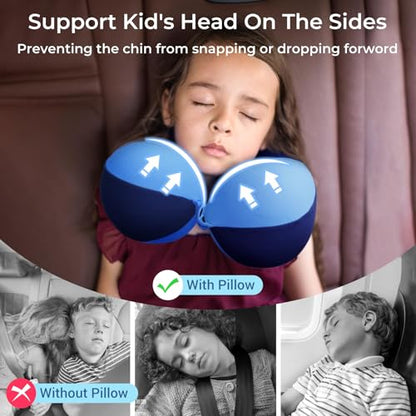 COOLBEBE Kids Travel Neck Pillow, 2PCS Softly Headrest Travel Pillow for Car & Airplane, Traveling Gifts for Toddler & Children (Black & Blue) - color: Black & Blue