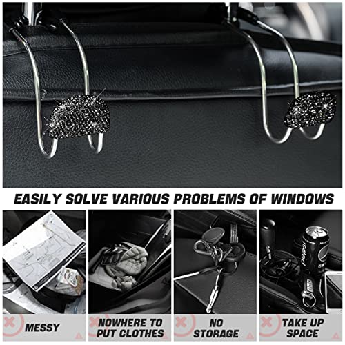 Car Headrest Hook, 2 Pack Bling Backseat Organizer Hanger for Purse Clothes Grocery Bag, Rhinestones Auto Headrest Storage Holder, Universal Car Seat Accessories for Most Vehicle (Black) - color: Black