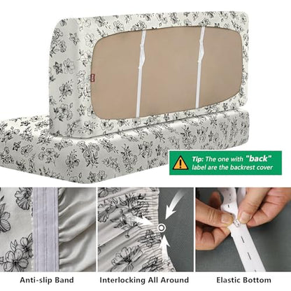 molasofa RV Dinette Cushion Covers, RV Booth Seat Cover Stretchable Camper Cushion Couch Covers Washable Slipcovers for Camper Car Bench (1 Backrest Cover & 1 Bench Cover, Beige Flower) - color: Beige Flower, size: 1 Bench Cover & 1 Backrest Cover