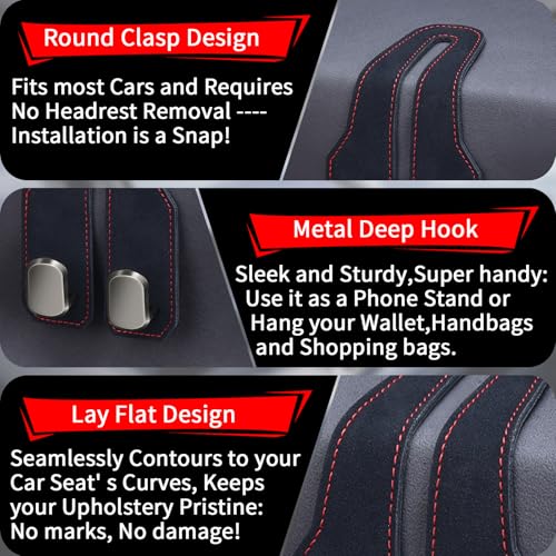 Car Seat Headrest Hooks for Purses and Bags, 4 Pack Bag Purse Holder for Car With Double Metal Hooks, Car Purse Hanger, Headrest Back Seat Handbags Hook Cute Hanging Accessories, Black - color: Black 4pcs