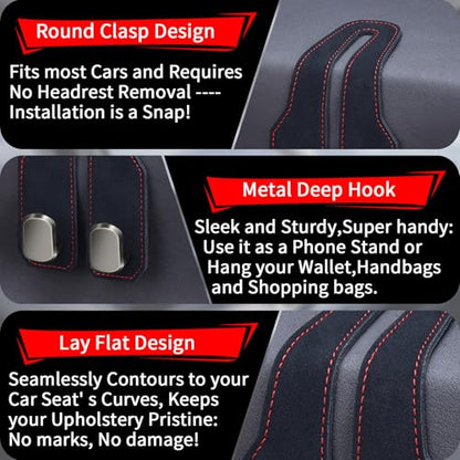 Car Seat Headrest Hooks for Purses and Bags, 4 Pack Bag Purse Holder for Car With Double Metal Hooks, Car Purse Hanger, Headrest Back Seat Handbags Hook Cute Hanging Accessories, Black - color: Black 4pcs