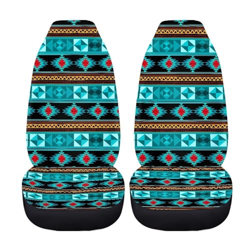 Bulopur Ethnic Aztec Geometry Car Front Seat Covers Set of 2, Auto Interior Accessories Front Automobile Seat Cover for Cars Truck Van SUV - color: Ethnic Aztec Geometry Blue