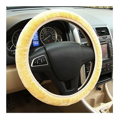Ziciner Elastic Fuzzy Steering Wheel Cover, 15'' Soft Steering Wheel Protector for Warm Winter, Anti-Slip Fluffy Car Wheel Covers, Universal Car Interior Decor Accessories for Women Men (Beige) - color: Beige