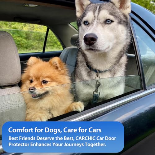 [2 Pack] Car Door Protector for Dogs, Fits Full-Size SUVs & Trucks, 20% Larger Anti-Scratch PU Leather Door Guard with Stay-in-Place Metal Inserts, Includes Bonus $9 Dog Safety Seat Belt - Black