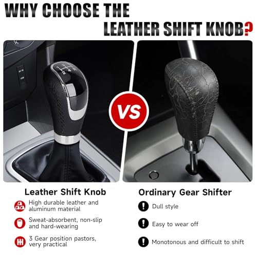 Universal 5/6 Speed Leather Car Racing Gear Shift Shifter knob,Artificial Leather and ABS Black Stitching Shift Knob with 4 Adapters,Replaceable 3 Gear Position Pastors(Black+Black Line) - color: 5/6 Speed Leather(Black+Black Line)