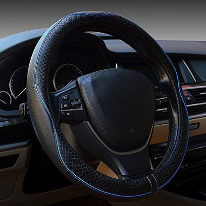 Car Steering Wheel Cover, Anti-Slip, Safety, Soft, Breathable, Heavy Duty, Thick, Full Surround, Sports Style (Black Blue) - color: Black With Blue Line
