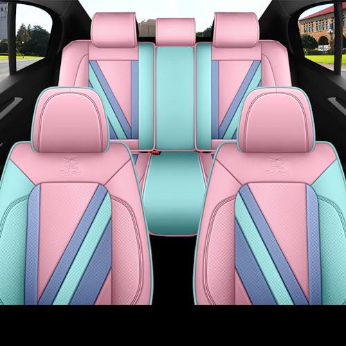 Red Rain Pink and Blue Leather Seat Cover Universal Car Seat Cover Full Set Auto Seat Cushion Cover (JJ-Pink+Blue) - color: JJ-Pink+Blue