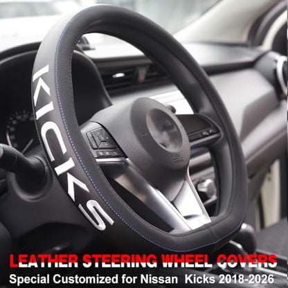 XITER Leather Steering Wheel Cover for Nissan Kicks 2018-2026,with Kicks Logo - color: Kicks 2018-2026,With "Kicks" LOGO