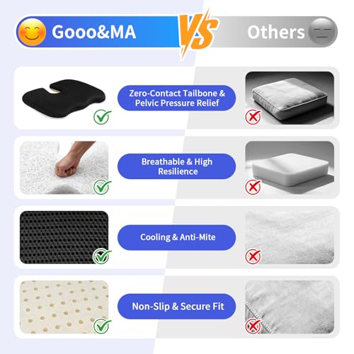 Gooo&Ma Car Seat Cushion & Office Chair Pad - Air Fiber Breathable U-Shape Cooling Cushion for Tailbone Comfort, Driving, Desk & Gaming, Ergonomic Washable Seat Pad with Non-Slip Base(Black)