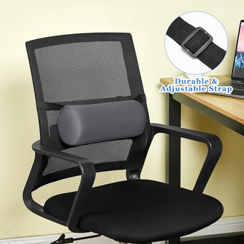 2 Pcs Lumbar Roll Support Pillow Low Back Lumbar Support Office Seat Cushion with Adjustable Strap and Washable Cover for Travel Gaming Chair Car Seat Pain Relief(Grey) - color: Grey