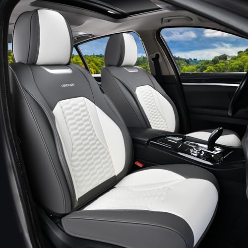 Coverado Car Seat Covers Front Seats, Luxury Leather Seat Covers for Cars, Automotive Car Seat Covers Protector Universal Fit Most Sedans, SUVs, Pick-up Trucks Interior Accessories(Gary&White) - color: White&Gray, size: Front