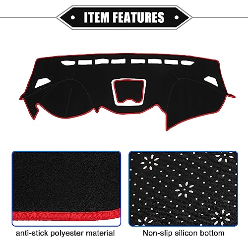 Dashboard Cover Compatible for Hyundai Santa Fe 2013-2018, Non-Slip Polyester Black Red Dash Cover Mat Dash Board Protector Cover - color: Red