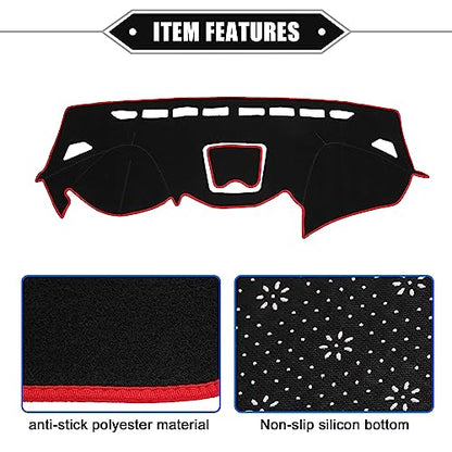 Dashboard Cover Compatible for Hyundai Santa Fe 2013-2018, Non-Slip Polyester Black Red Dash Cover Mat Dash Board Protector Cover - color: Red