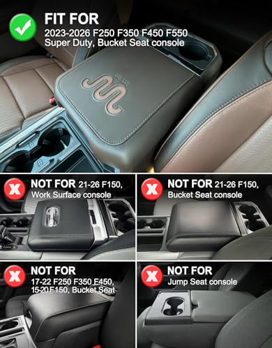 KBH Center Console Armrest Cover for 2023 2024 2025 2026 Ford F250 F350 F450 F550 Super Duty, Vinyl Leather Trim, Arm Rest Lid Cushion Protector, Anti-Scratch, Black (Fits Bucket Seat Console Only)
