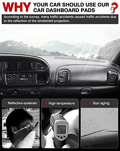 Autorder Dashboard Cover Mat for Dodge Ram 1500 2500 3500 1998-2001 Accessories Dash Cover Flannel Dash Mat Sunshade Glare UV Rays Protector - size: Black 1998-2001 Dodge Ram