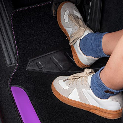 CAR PASS Waterproof Universal Fit Car Floor Mats, Faux Leather Car Carpet Mats with Anti-Slip Nibbs Backing & Driver Heel Pad Fit for SUV,Vans,sedans, Trucks,Set of 4pcs for Women (Black with Purple) - color: Purple