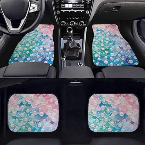 Pearl Scale Green Pink Car Floor Mats 4 Pieces Set Auto Front & Rear Floor Carpets Vehicle Floor Mat Carpet - color: Pearl Scale Green Pink
