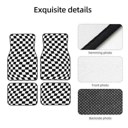 Generic Car Foot Mat Black and White Checkered Distortion Non-Slip Carpet Mats for Cars & Trucks,Decorative Front & Rear Vehicle Foot Rugs,4-Piece Car Floor Mat Set