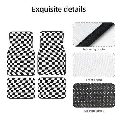 Generic Car Foot Mat Black and White Checkered Distortion Non-Slip Carpet Mats for Cars & Trucks,Decorative Front & Rear Vehicle Foot Rugs,4-Piece Car Floor Mat Set