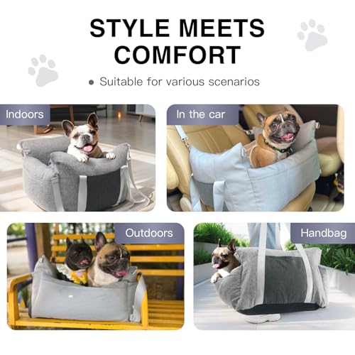 Pet Car Seat for Small Dogs up to 25 lbs with Safety Straps, Storage Pockets, Travel Carrier Bed Booster Seat with Detachable Cover, Machine Washable (Light Gray) - color: Light Gray