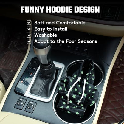Automotive Interior Mini Funny Car Gear Shift Hoodie Knob Cover Universal Upgrade Star Glow in The Dark Gear Shift Cover, Black A