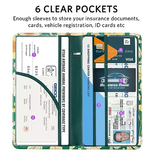 CoBak Car Registration and Insurance Holder - Vehicle Glove Box Car Organizer,Auto Truck Comparment Accessories Case with Magnetic Closure for Driver License,Cards - color: L-Blossom-Pine Green