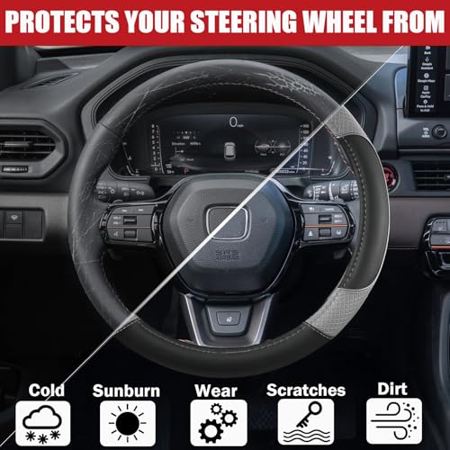Steering Wheel Cover for Honda Civic(2006-2015),CR-Z, Insight, S2000|Microfiber Leather & Anti-Slip Safety Design | 14-14.25 Inch Custom Fit (Gray-Small Size) - color: C-Black+Gray, size: Small size (14 ''-14.25'')
