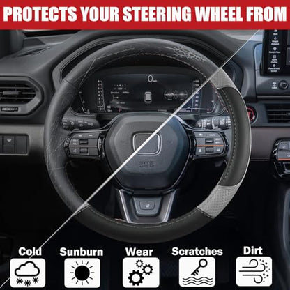 Steering Wheel Cover for Honda Civic(2006-2015),CR-Z, Insight, S2000|Microfiber Leather & Anti-Slip Safety Design | 14-14.25 Inch Custom Fit (Gray-Small Size) - color: C-Black+Gray, size: Small size (14 ''-14.25'')