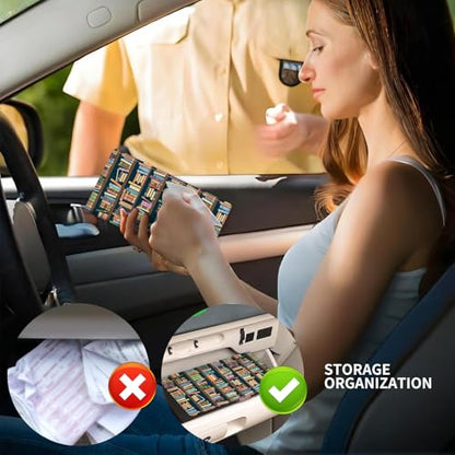 Leather Car Registration and Insurance Card Holder, Cute Car Accessories Vehicle Glove Box Car Organizer for Documents, Cards, License Cute Book Shelf - color: Cute Book Shelf