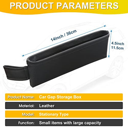2 Pack Update Car Seat Gap Filler Organizer Leather Console Storage Box Front Side Pocket Seats Organizers Filler Interior Car Accessories for Phone Wallet Coin Key Sunglasses (Black)