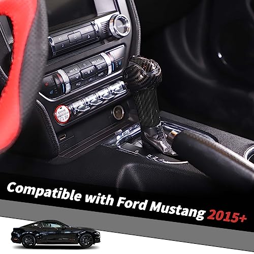 Jimen Compatible with Ford Mustang 2015-2023, 3PCS Gear Shift Knob Overlay Cover Interior Trim Kits (Carbon Fiber)